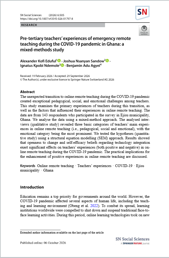 KIPHART-EDUFUL CENTER FOR COMMUNITY DEVELOPMENT RESEARCH (KECCDR), FASUL'S RESEARCH UNIT'S SECOND RESEARCH PAPER PUBLISHED BY SN SOCIAL SCIENCES